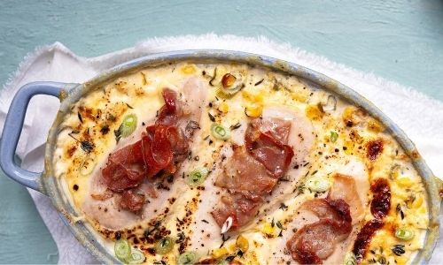 Chicken With Prosciutto And Creamy Corn